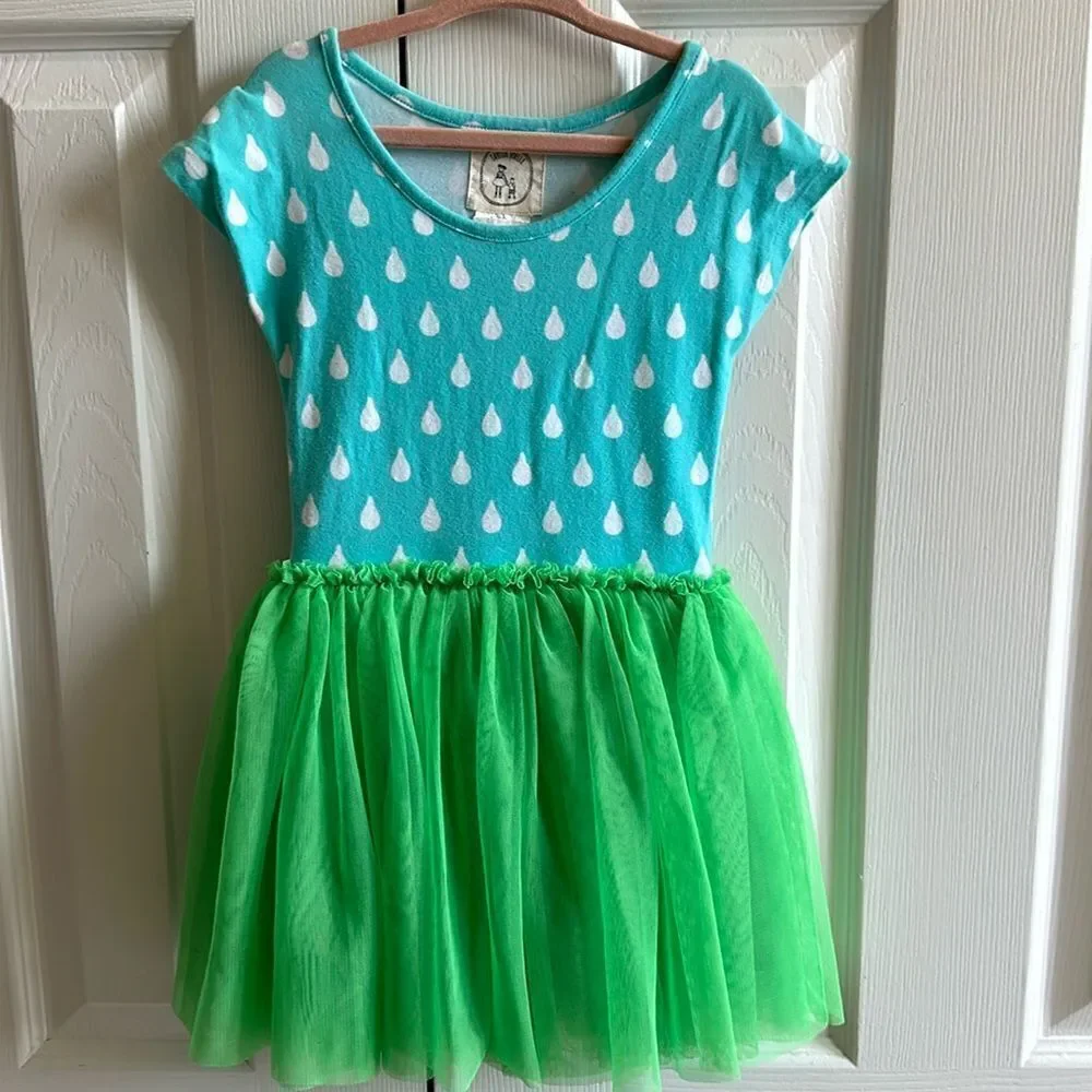 Taylor Joelle Little Girls Dress - Aqua & White Top with Green Tutu Style Bottom